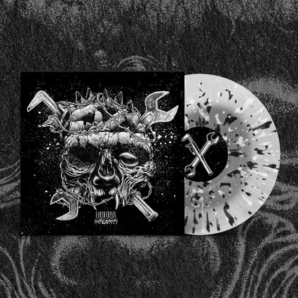 a white and black cover with a skull and tools on it